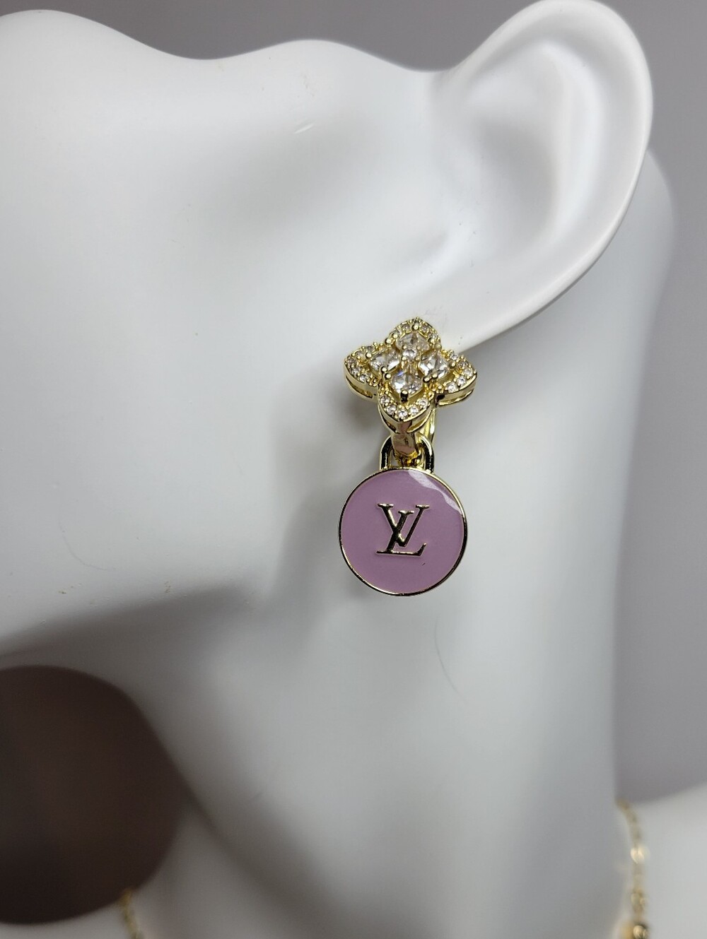 Cubic Zirconia Clover Earrings, Light Lilac Double Sided LV zip Pulls
